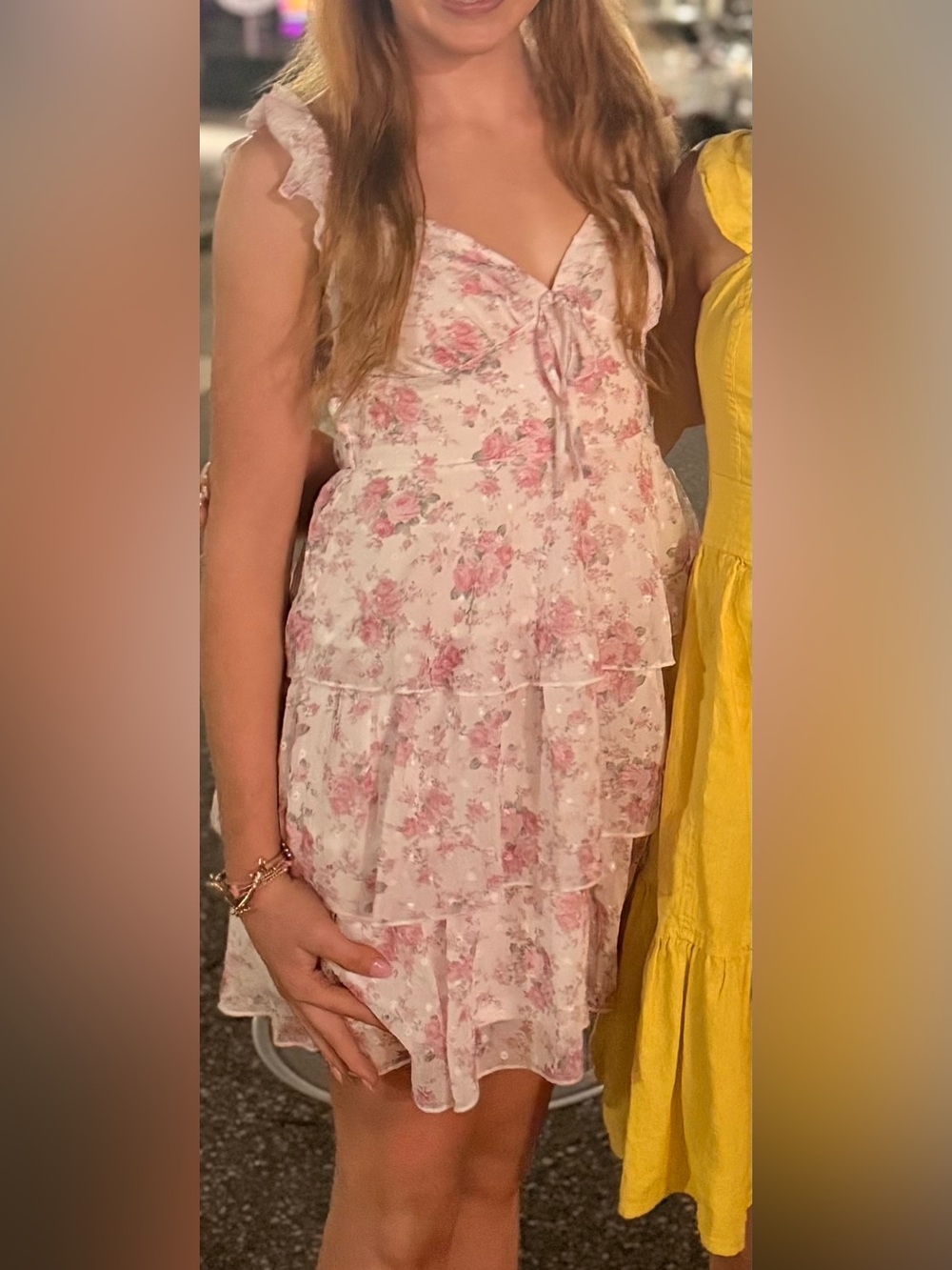 Altar'd State Pink Floral Tiered Ruffle Dress